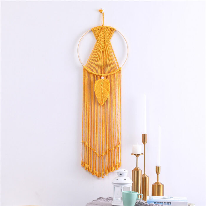 Leaf Macrame Wall Hanging Tapestry Cotton Woven Leaves Tassel Tapestries Door Porch Room Decorations Dorm Gifts - Image 1