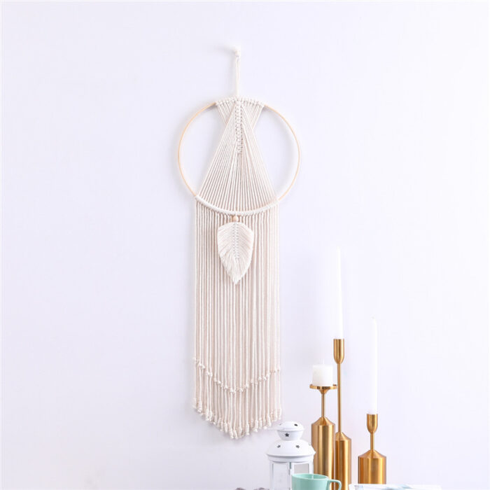 Leaf Macrame Wall Hanging Tapestry Cotton Woven Leaves Tassel Tapestries Door Porch Room Decorations Dorm Gifts - Image 3