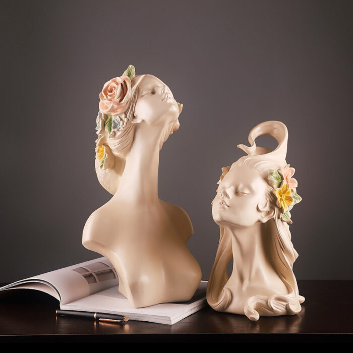 Flower Hair Girl Nordic Sculpture Ornament Resin - Image 2