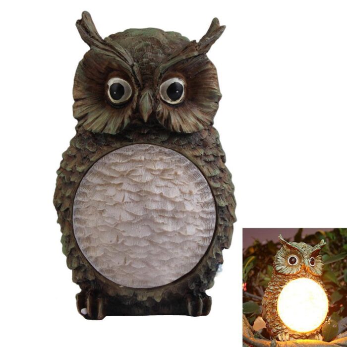 Solar Power Outdoor Owl Figurine Lamp - Image 1