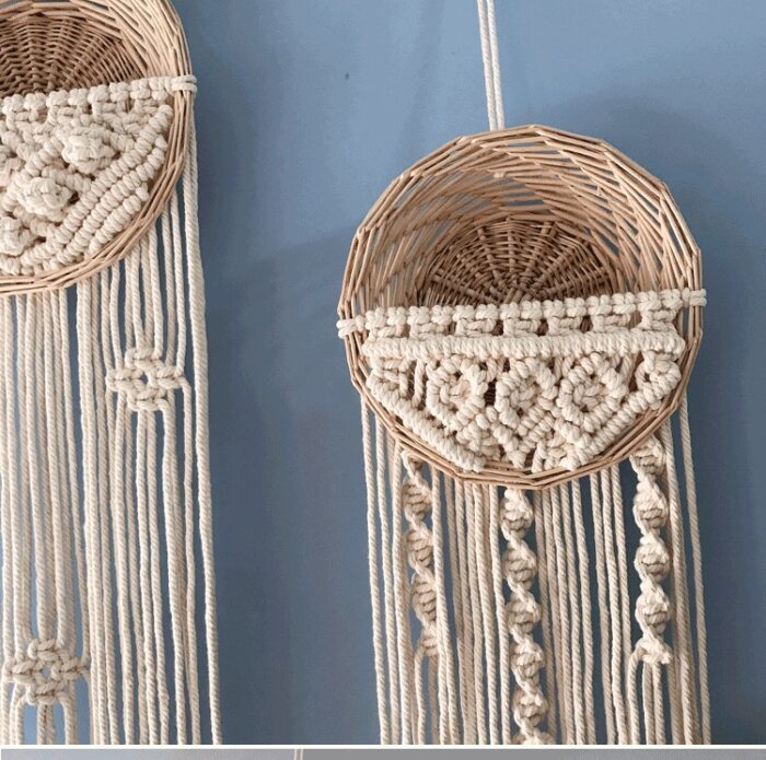 Woven basket tapestry rattan wall hanging pendant - Image 4