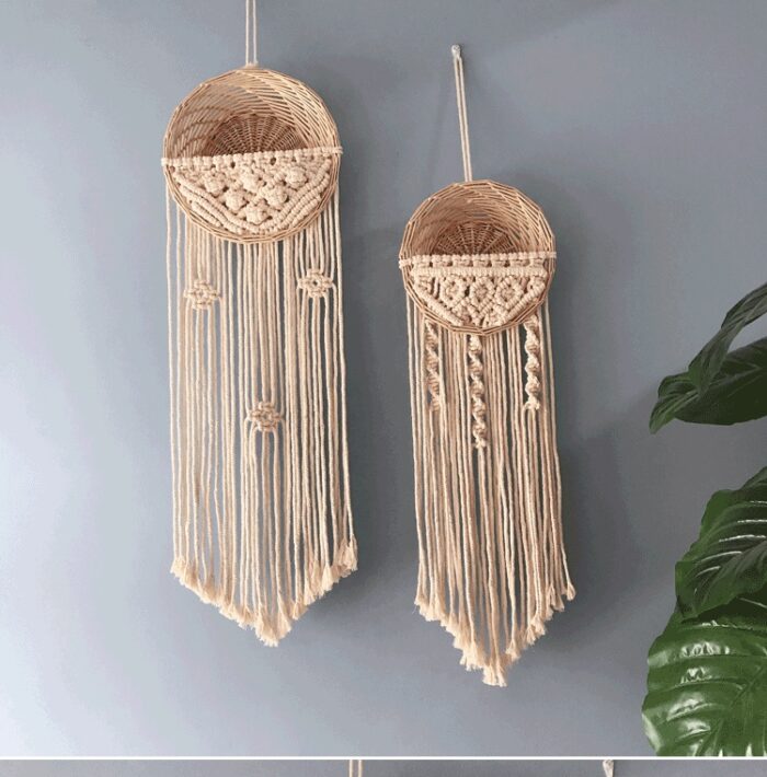 Woven basket tapestry rattan wall hanging pendant - Image 1