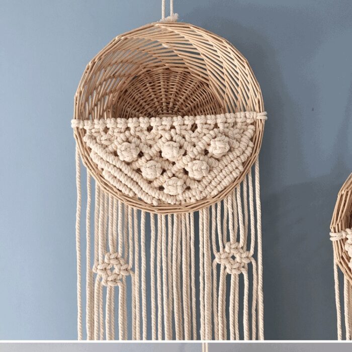 Woven basket tapestry rattan wall hanging pendant - Image 3