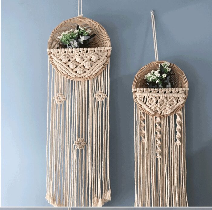 Woven basket tapestry rattan wall hanging pendant - Image 2