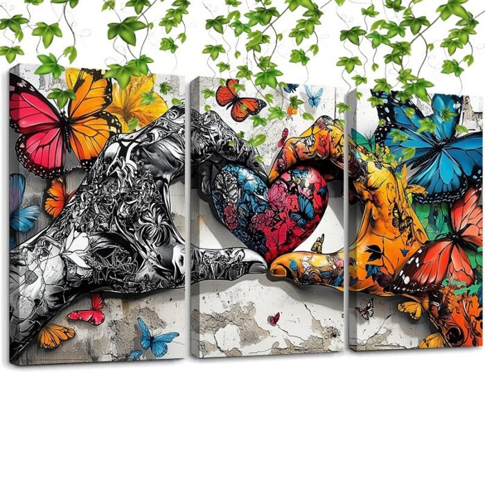 Framed 3pcs Graffiti Holding Hands Love Heart Canvas Wall Art Fashion Love Poster Painting Prints For Home Dining Room Living Room Wall Decor Artwork--Selling On Temu Is Prohibited - Image 1