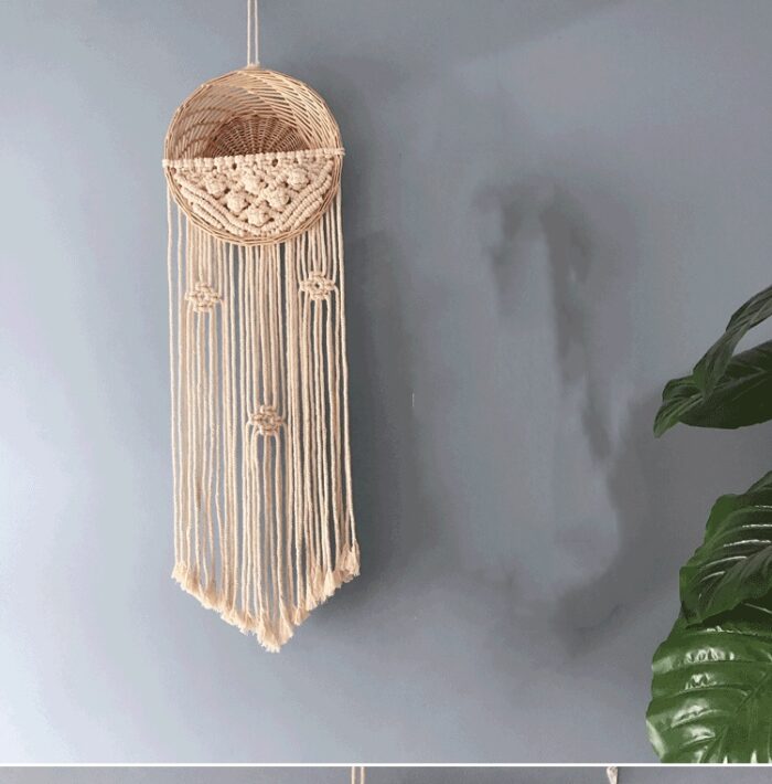 Woven basket tapestry rattan wall hanging pendant - Image 6